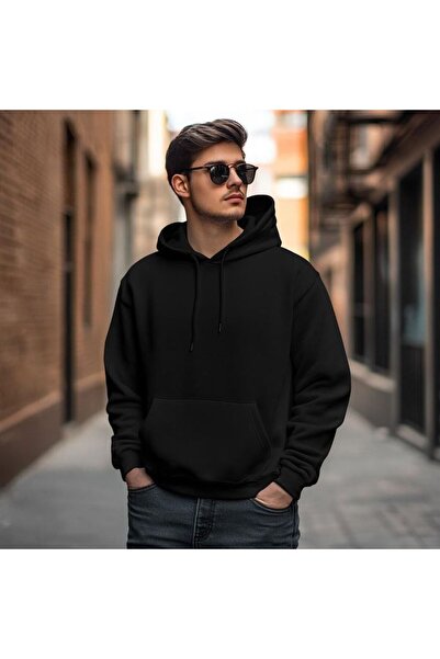 classy moda Унисекс суичър с качулка и кенгуру джоб от 3-нишков пениран памук
