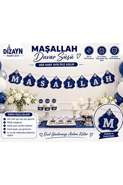 Dizayn Parti Evi Maşallah Duvar Süsü Banner – Her Harf Ayrı İpli Asılır | Mev...
