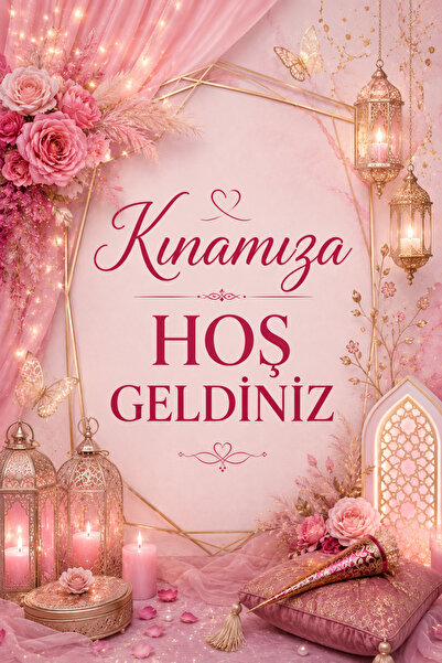toreksan reklam Kişiye Özel Zarif Pembe Kınamıza Hoşgeldiniz Branda Afiş 100x150