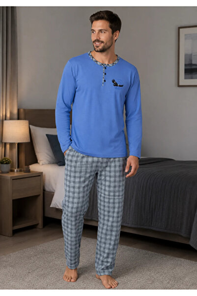 Serena Men's pajamas, long sleeves and long pants, blue