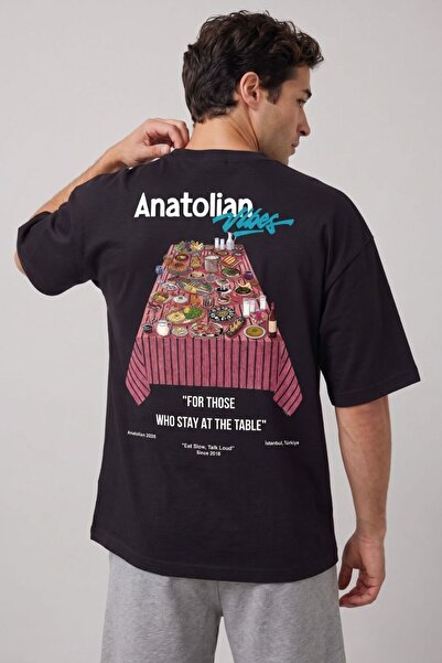gothamvibes Erkek Anatolian Oversize Siyah Premium T-Shirt