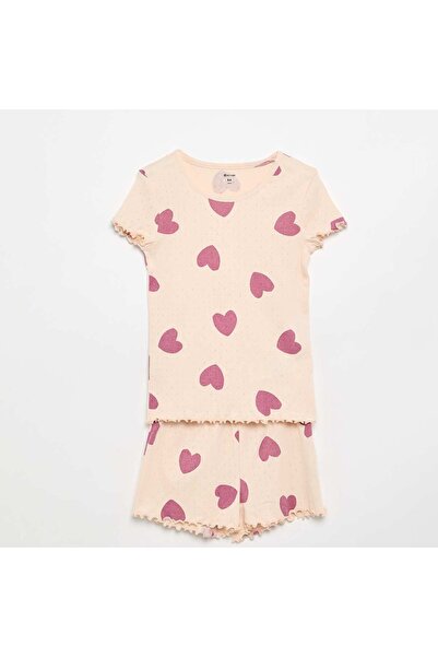 KIABI Pointelle Knit T-shirt and Shorts Pajama Set - 2 Pieces PINK