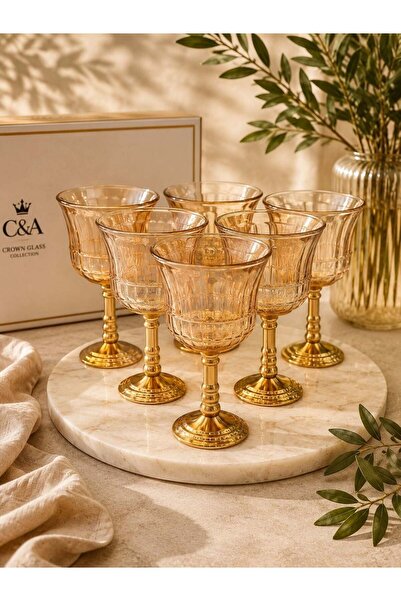 Onedekor 6'lı Amber Elora Gold Ayaklı Kahve Yanı Bardağı