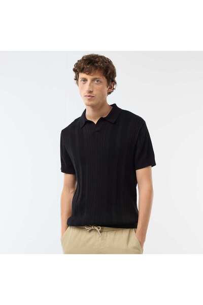 KIABI Knitted-Effect Polo Shirt BLACK