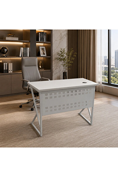 MiLi Modern administrative desk with practical design in white color 120cm