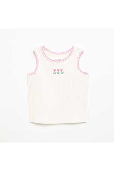 KIABI Ribbed Tank Top with Embroidered Armholes WHITE