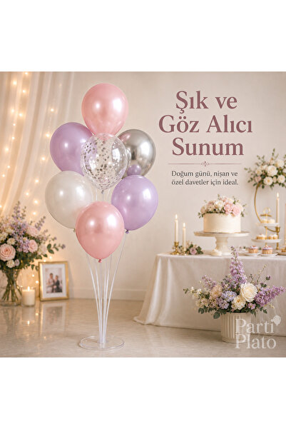 era balon 7’li Balon Standı Seti 75 cm, Masaüstü Balon Tutucu Çubuk Aparatı, ...