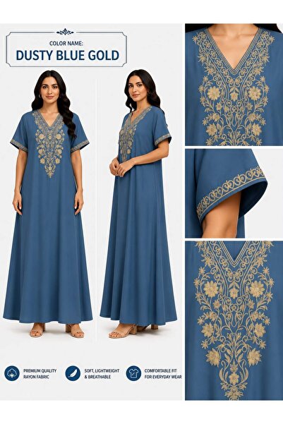 AYOUSH Women's Long Embroidered Robe, Soft and Light Meray Cotton, Comfortabl...
