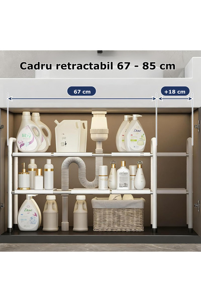 Simply Joy ®   Raft organizator extensibil cu 2 rafturi, 8 panouri detașabile, pentru casă, bucătărie, sub chiuvetă, baie, balcon, suport de depozitare, oțel inoxidabil, alb
