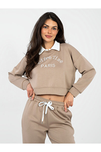 Italy Moda Women's Sweatshirt, ITALY MODA, Polyester, Long Sleeve, Dark Beige...