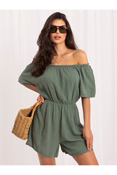 Italy Moda Γυναικεία Ολόσωμη Φόρμα, ITALY MODA, Βαμβακερό, Κοντομάνικο, Χακί,...