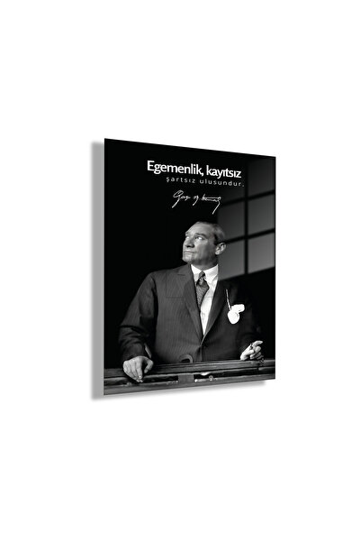 GAAGART Temperli Gerçek Cam Tablo Makam Panosu Atatürk Sözleri Egemenlik, kay...