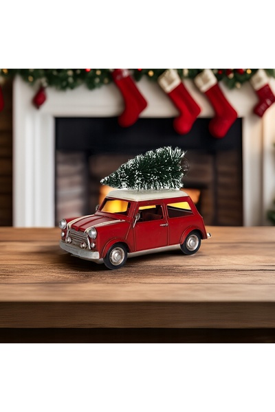 NO BRAND Figurină auto de Crăciun, roșie, mașină de Crăciun, cadou, 25cm