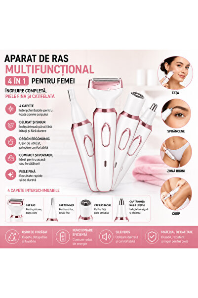 OEM Aparat de Ras Multifuncțional 4 în 1 pentru Femei – Epilare Delicată și Î...
