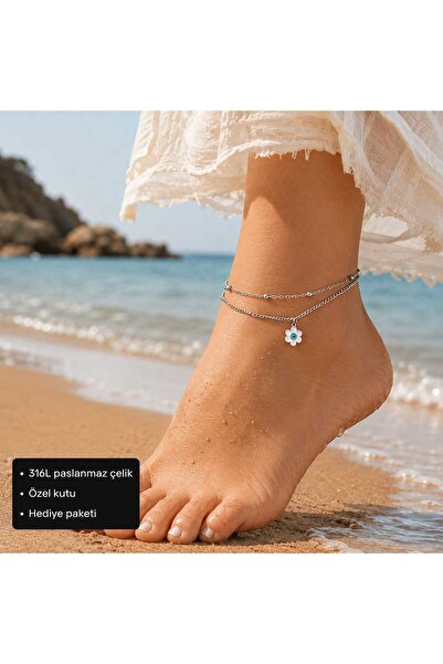 HER ŞEY NOTA www.herseynota.com Daisy Evil Eye Stainless Steel Anklet Daisy E...