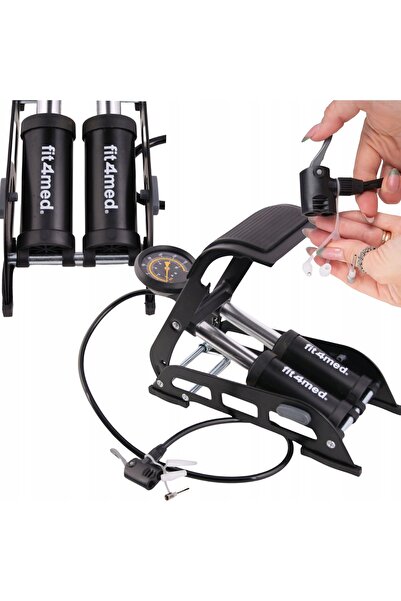 Fit4Med Pompă de aer auto cu două supape pentru bicicletă, saltea, minge, cu ...