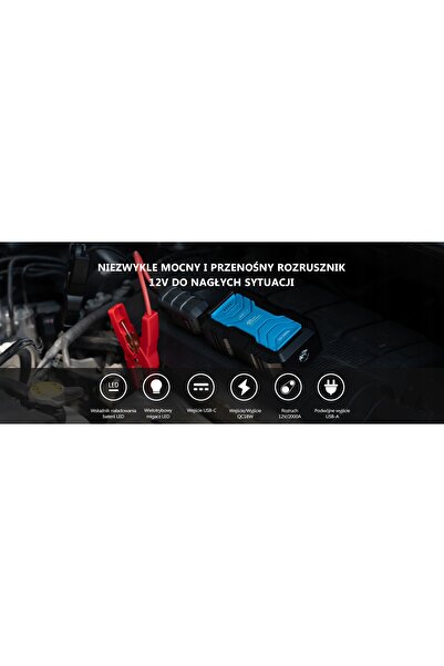 innature Dispozitiv de pornire de urgență 2000A 12V Jump Starter Booster cu l...