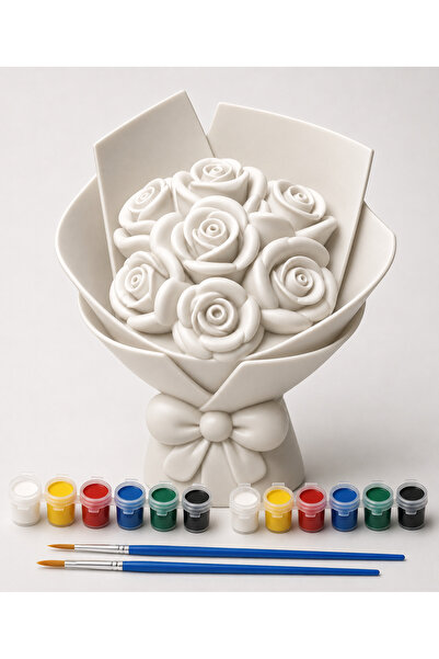 Regislunart Sevgililere Özel Boyanabilir 3D Çiçek/Gül Buketi 12 Renk Boya 2 F...