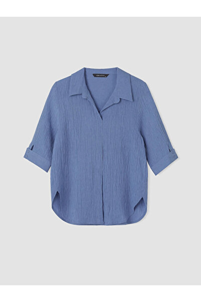 LC Waikiki Mor Gömlek Yaka Dokulu Oversize Bluz
