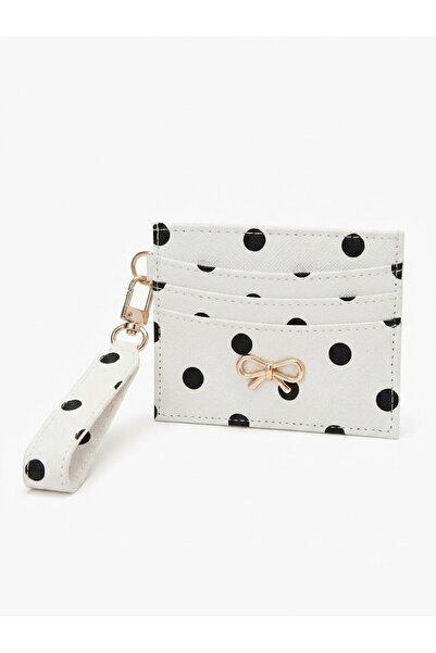 H&D COLLECTİON Women's Bow Detailed Shiny Faux Leather Card Holder with Keychain
