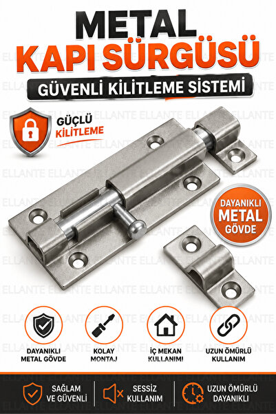ellante Metal Kapı Sürgüsü İçten Kilitleme Mandallı Güvenlik Sürgüsü Ahşap Ka...