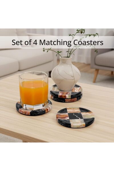 Radicaln Marble Coasters Set of 4, Zebra Black & Green Drink Coasters for Cof...