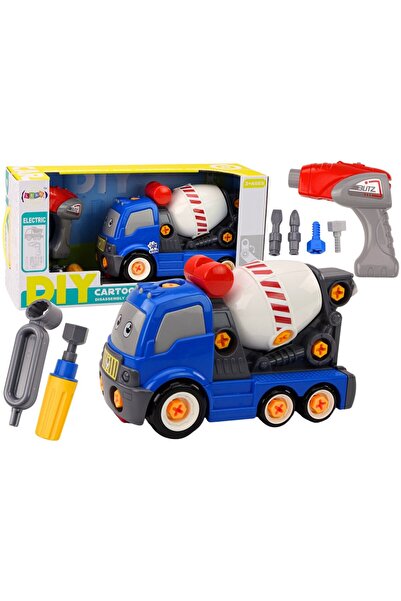 LeanToys Camion betonieră de desene animate pentru amestecare DIY, albastru