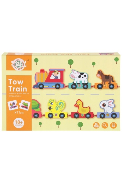 Nobo Kids Trenuleț din lemn, Cifre, Animăluțe, Puzzle, Pungă
