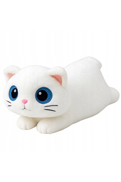 LeanToys Jucărie de pluș pisică, mascotă, cu ochi mari, albă, 45cm