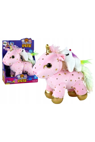 LeanToys Unicorn de pluș, jucărie de somn, cântec de leagăn, roz cu stele, set