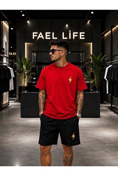FAEL LİFE Unisex Wide-Let T-Shirt and Shorts Set with Lightning Print