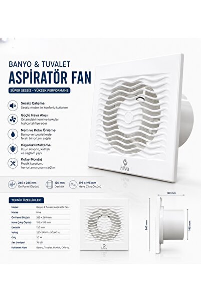 HİVA HV1200 8'' Banyo Ve Tuvalet Aspiratörü 40 Watt 200 mm Çap Elektrikli Asp...