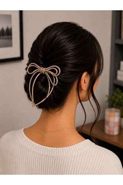 Bymiel Women's Stone Bow Model Hair Clip – Elegant Ribbon Design Clip Hairpin