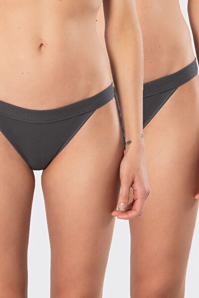 TÜREN Tanga din Lycra cu nervuri pentru femei, pachet de 2, 931/Antracit