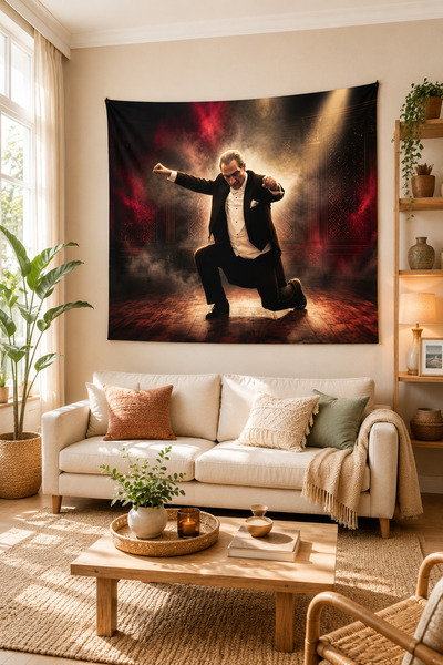 Vendini Ataturk Playing Zeybek Painting Wall Covering Wall Tapestry