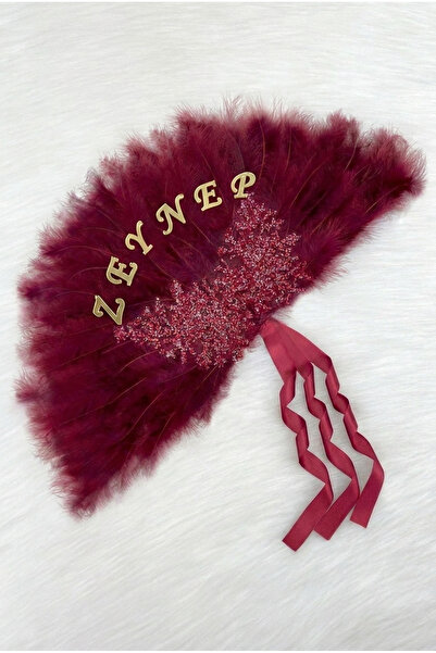 ZEYMERADE Burgundy Bridal Fan, Sparkling Pine Tassel, Bachelorette Party, Bri...