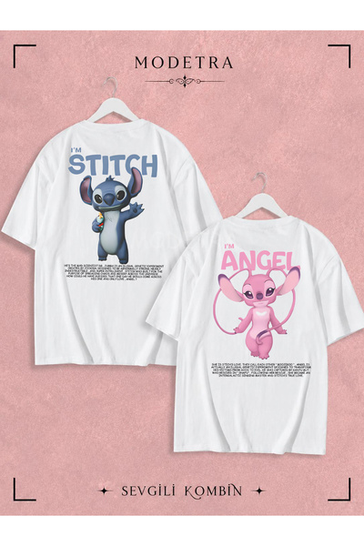 Monivera Women Men Angel Stitch Lilo Stitch Design Printed Back Printed Lover...