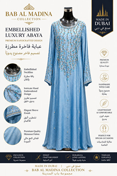 Bab almadina collection 👑 Bab Al Madina Luxury Embellished Blue Abaya – Made...