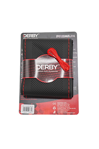 Derby Black steering wheel cover with needle and thread 160 gr, red stitching