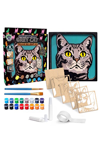 OEM Splat Planet Ξύλινο Σετ Χειροτεχνίας "Grey Cat" 25x25cm