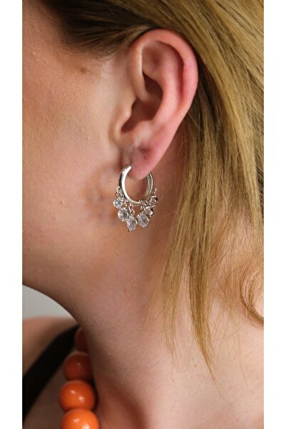 Jerie Round Zircon Stone Dangle Hoop Earrings