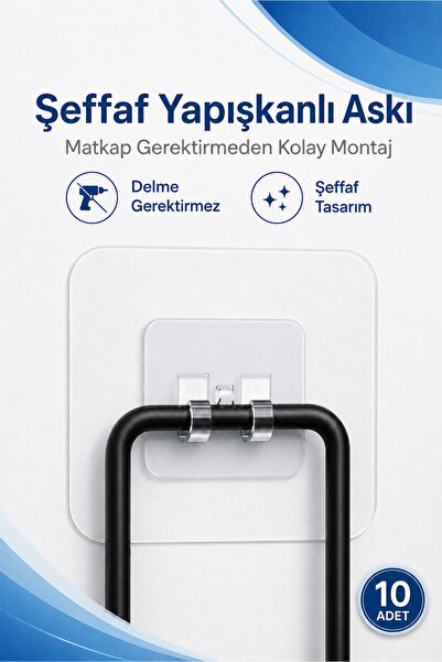 FLY LIFE Banyo Askısı Yedek Yapışkan - Şeffaf Raf Tutucu, Delmeden Montaj Yed...