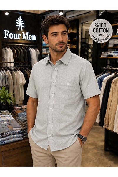 EREN STYLE Linen Classic 100% Cotton Short Sleeve Anti-Sweat Shirt