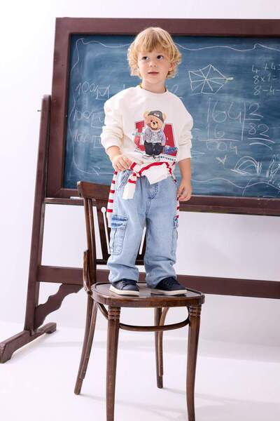DeFacto 100% Cotton Cargo Fit Flexible Band Leg Jean Light Blue Trousers Baby...