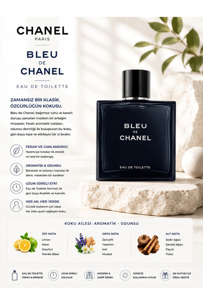 Chanel Bleu De Toilette Spray 50 ml EDT Aromatik Odunsu Uzun Süre Kalıcı Erke...