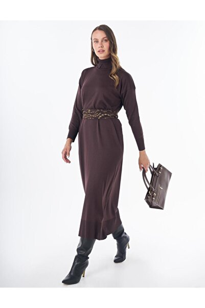 Kayra Turtleneck Knitwear Dress Dark Brown
