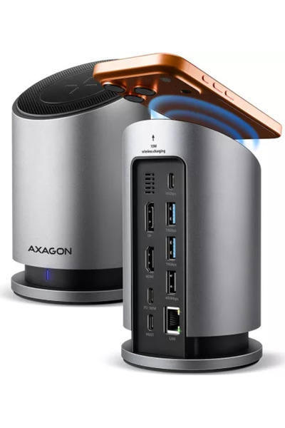 Axagon Stație de andocare HMC-WL9, Hub 9-în-1, Încărcare wireless 15 W, HDMI,...