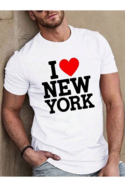 799 تي شيرت I Love New York للرجال أسود اللون برقبة دائرية وأكمام قصيرة |   ب...