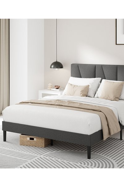 Zinus Maya Upholstered Bed Frame |King Size| Padded Headboard, Wooden Slat Su...