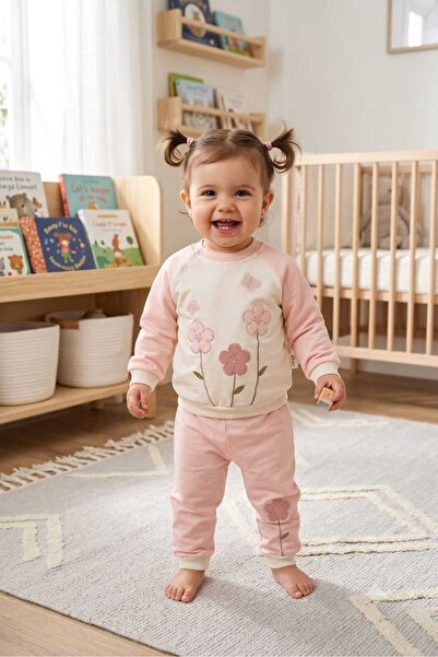 MyPrettyBaby طقم مكون من قطعتين للأطفال البنات، مطرز بتطريز زهور، بأكمام راجل...